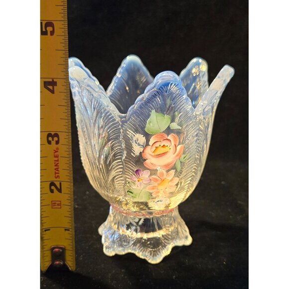 Vintage Hand-Painted Clear Glass Tulip-Style Candle Holders With Floral Design - Picture 9 of 10